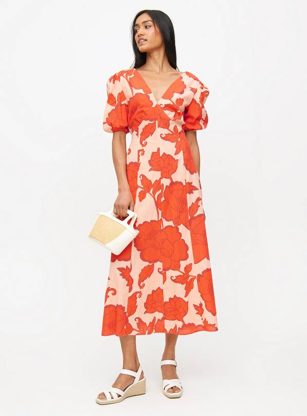 Orange Floral Print Midaxi Tea Dress 14